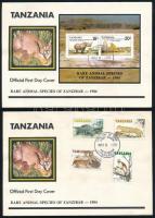 Zanzibar's animals set + block 2 FDC, Zanzibár állatai sor + blokk 2 FDC-n