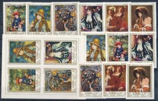 1967 Renoir festmények fogazott + vágott sor + blokk, Paintings of Renoir imperforated + perforated set + block Mi 209-214 + 21