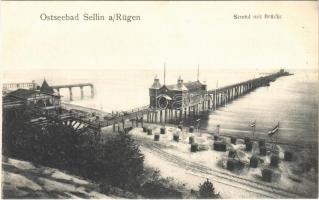 Sellin (Insel Rügen), Strand mit Brücke / beach, bridge