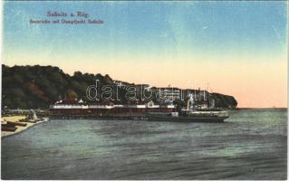 Sassnitz, Saßnitz (Insel Rügen); Seebrücke mit Dampfjacht Saßnitz / pier with steam yacht