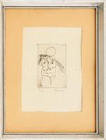 Borsos Miklós (1906-1990): Lovak (olvashatatlan címmel). Rézkarc, papír, jelzett, üvegezett fa keretben, 11x7,5 cm