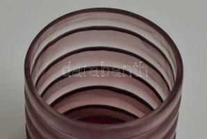 Venini jelzéssel muranói lila üveg váza / pohár, kis kopásnyomokkal, m: 9 cm