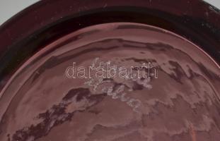 Venini jelzéssel muranói lila üveg váza / pohár, kis kopásnyomokkal, m: 9 cm