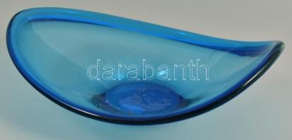 Barbini jelzéssel kék muránói üveg tál, kis kopásnyomokkal, 26×20 cm
