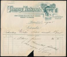 1909 Tauszig Testvérek számlája, a fejlécen budapesti (dunai) látképpel