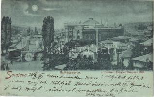 1899 (Vorläufer) Sarajevo, Rathauspartie / town hall, night + K.und K. MILIT. POST XXXII