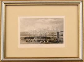 cca 1860 Th. Ender - J.Sands: Pesth. Der Ausladungsplatz, jelzett a nyomaton, paszpartuban, üvegezett fa keretben, 10x15,5 cm