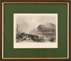 Bartlett, William Henry (1809-1854)-Cousen, Charles (1819-1889): The Bloxberg (Gellért-hegy a citadellával), acélmetszet, papír, jelzett a nyomaton, paszpartuban, üvegezett fa keretben, 12,5x18,5 cm
