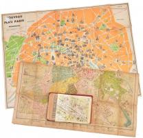 Párizs kihajtható térképe + kiskönyv párizsi térképekkel, vászonkötésben + Bécs kihajtható térképe, vászon borítással, mind szakadt