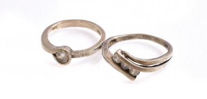 Ezüst(Ag) gyűrű, apró kövekkel, jelzett, méret: 52 és 56, bruttó: 4,37 g