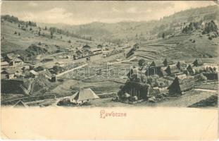 Lavochne, Lawotschne, Lavocsne, Lawoczne; general view with railway station, train, cottages (EB)