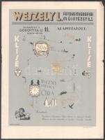 1939 Weszely L. Fotokemigrafiai Műintézet Rt. aranyozott díszítésű reklámplakátja, gyűrődéssel, kis szakadásokkal, 29x21,5 cm