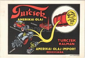 Turcsek Kálmán Amerikai olaj import reklámlapja, Békéscsaba, Tevan / Hungarian advertisement for American BB gas oil (16,1 x 11 cm) (non PC) (EK)