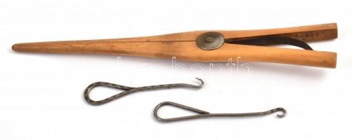 2 db gombos cipő befűző + tágító csipesz, h: 26,5 cm