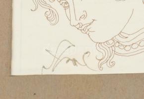 Szász Endre (1926-2003), 2 db mű egy keretben: Ezeregyéjszaka. Tus, toll, papír, jelzett. 10,5×8 cm ...