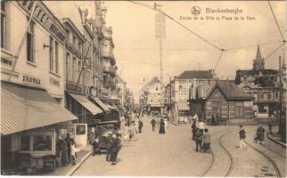 Blankenberge, Blankenberghe; Entrée de la Ville et Place de la Gare / street view, automobile, shops