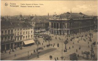 Antwerp, Anvers, Antwerpen; Théatre flamand et Avenue dItalie / theatre, tram, shops