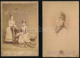 ~1880 Gróf Edelsheim Gyulai Lipótné műtermi portréja + lányával közös műtermi fotója, keményhátú fotók, utóbbi foltos, 11x16,5 cm