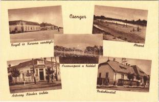 Csenger, Royal és Korona vendéglő, strand, Szamos-part a híddal, Postahivatal, Árkossy Sándor üzlete