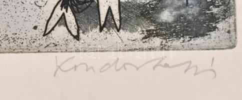 Kondor Lajos (1926-2006): Aki az ördögöt falra festi. Színes rézkarc, papír, jelzett, számozott: 20/...