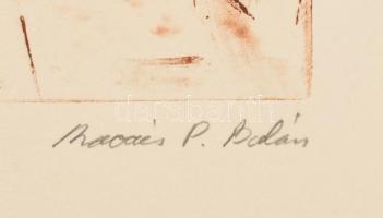 Kovács Péter Balázs (1955-): Portré, 1984. Színes rézkarc, papír, jelzett, számozott (21/25). 25×14,...