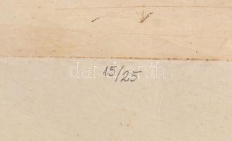 Olajos György (1953-): Csírák, 1980. Rézkarc, papír, jelzett. Lapon törésnyomokkal, lap szélén szaka...