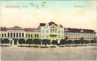 1914 Békéscsaba, Városház, polgári leány iskola, Szabó Albert porcelán raktár üzlete (EK)