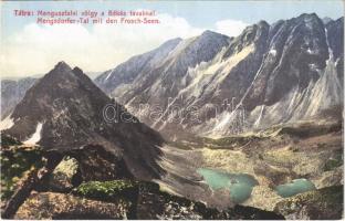 Tátra, Vysoké Tatry; Menguszfalvi völgy, Békás tavak. Cattarino S. utóda Földes Samu kiadása / Mengusovská dolina / valley, mountain peak, lakes