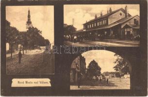 1921 Vágújhely, Nové Mesto nad Váhom; vasútállomás, utca, templom / railway station, street, church