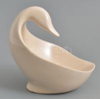 Zsolnay mázas kacsa vagy hattyú formájú tál, tervező: Török János, jelzés nélkül, apró mázhibákkal, m: 14 cm, h: 13 cm