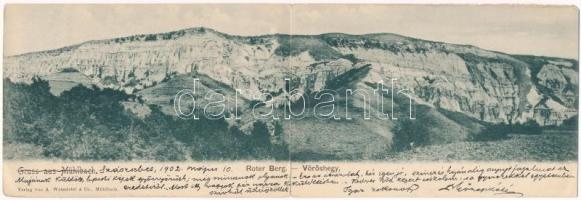 1902 Szászsebes, Mühlbach, Sebesul Sasesc, Sebes; Vöröshegy. Két részes kihajtható panorámalap / Roter Berg / Rapa Rosie. 2-tiled folding panoramacard (EK)