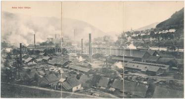 Anina, Stájerlakanina, Stájerlak, Steierdorf; vasgyár teljes látképe. Három részes kihajtható panorámalap, Hubert Zsigmond kiadása / iron works, factory. 3-tiled folding panoramacard (hajtásnál szakadt / bent til broken)