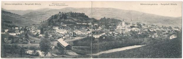 Gölnicbánya, Göllnitz, Gelnica; Thurzóvár romjai, fahíd. Feitzinger Ede No. 729/II. 2 részes kihajtható panorámalap / castle, wooden bridge. 2-tiled folding panoramacard (fl)