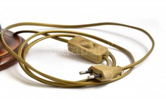 Kerámia elektromos lámpa fa talapzattal, fém szerelékkel, selyem lámpaernyővel, vezetékkel, kapcsoló...