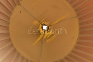 Kerámia elektromos lámpa fa talapzattal, fém szerelékkel, selyem lámpaernyővel, vezetékkel, kapcsoló...