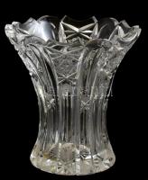 Ólomkristány üveg váza, apró kopásnyomokkal, m: 14 cm