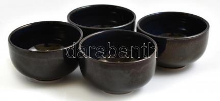 Kínai stílusú teás készlet, kerámia kannával, 4 db fül és alj nélküli kerámia csészével, műanyag tál...