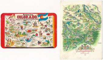 10 db MODERN külföldi térképes motívum képeslap / 10 modern European map motive postcards