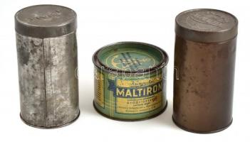 cca 1940-50 3 db fém doboz: Ovomaltine, Jemalt és Maltiron, kopott
