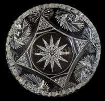 Ólomkristály üveg tál, alján karcolásokkal, m: 10 cm, d: 20 cm