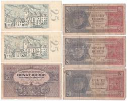 Csehszlovákia / Szlovákia 12db vegyes bankjegy, közte Csehszlovákia 1945. 100K + 1961. 25K (2x) sors...