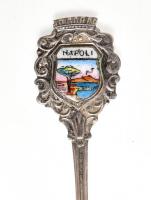 Ezüst(Ag) "Napoli" zománcos, címeres kanál, jelzett, h: 11,5 cm, bruttó: 9,4 g