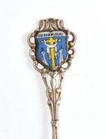 Ezüst(Ag) "Oberammergau" zománcozott címeres kanál, jelzett, h: 9,2 cm, bruttó: 6,6 g