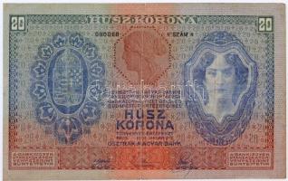 1907. 20K "2264 080068" T:III két hajtás mentén kis szakadások
Hungary 1907. 20 Korona &q...