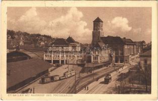 1916 St. Gallen, Bahnhof, Postgebäude / railway station, post office, trams (EK)