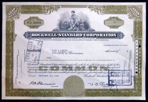 USA 1964. "Rockwell-Standard Corporation" részvénye (7x) benne egymásutáni sorszám