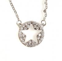 Ezüst(Ag) anker lánc, köves csillag függővel, jelzett, állítható h: 40,5-45 cm, bruttó: 2,6 g