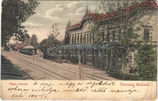 1909 Makó, vasútállomás, vagonok. Kovács Antal kiadása (EK)