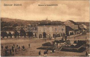 1910 Zilah, Zalau; Kossuth tér, üzletek. Seres Samu kiadása / square, shops (EK)