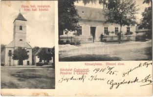1910 Csácsó, Cacova (Szenice, Senica); Római katolikus templom, községháza / church, town hall (EK)